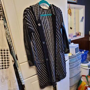 FYLO London Black and White Knit Hooded Long Sweater